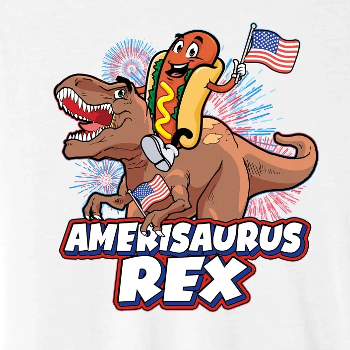 Funny Hotdog Riding Amerisaurus Rex Dinosaur ChromaSoft Performance T-Shirt