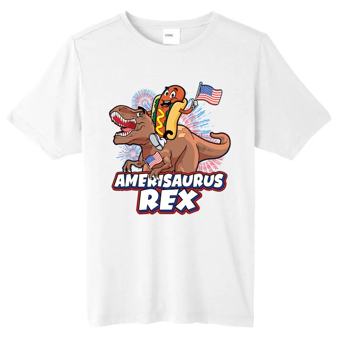 Funny Hotdog Riding Amerisaurus Rex Dinosaur ChromaSoft Performance T-Shirt