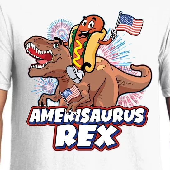 Funny Hotdog Riding Amerisaurus Rex Dinosaur Pajama Set