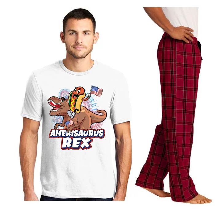 Funny Hotdog Riding Amerisaurus Rex Dinosaur Pajama Set