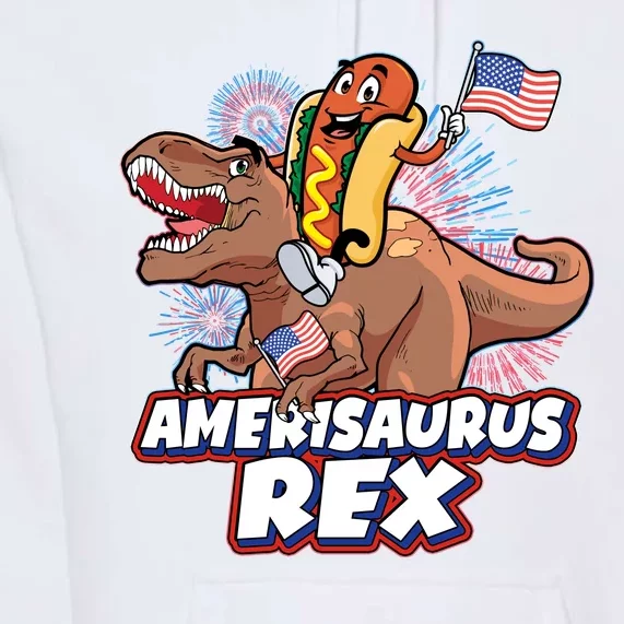 Funny Hotdog Riding Amerisaurus Rex Dinosaur Premium Hoodie