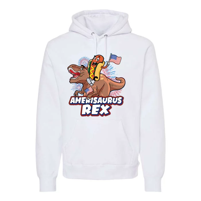 Funny Hotdog Riding Amerisaurus Rex Dinosaur Premium Hoodie