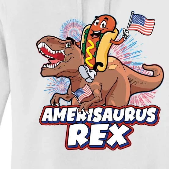 Funny Hotdog Riding Amerisaurus Rex Dinosaur Women's Pullover Hoodie