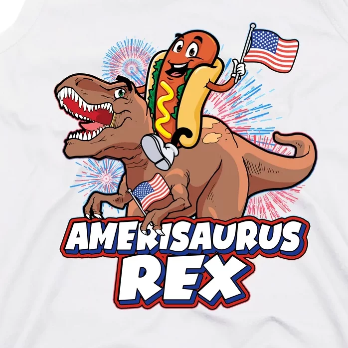 Funny Hotdog Riding Amerisaurus Rex Dinosaur Tank Top