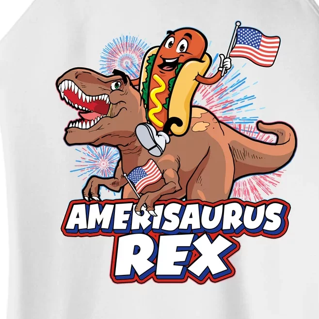 Funny Hotdog Riding Amerisaurus Rex Dinosaur Women’s Perfect Tri Rocker Tank