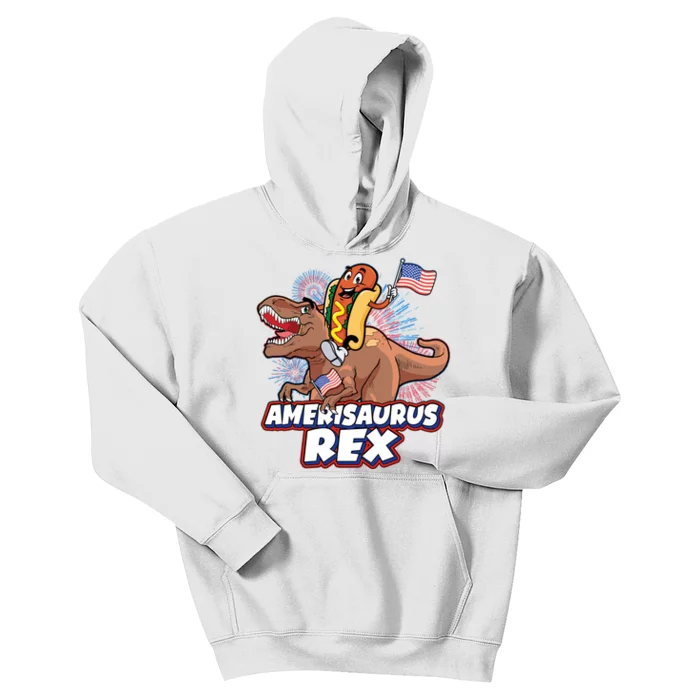 Funny Hotdog Riding Amerisaurus Rex Dinosaur Kids Hoodie