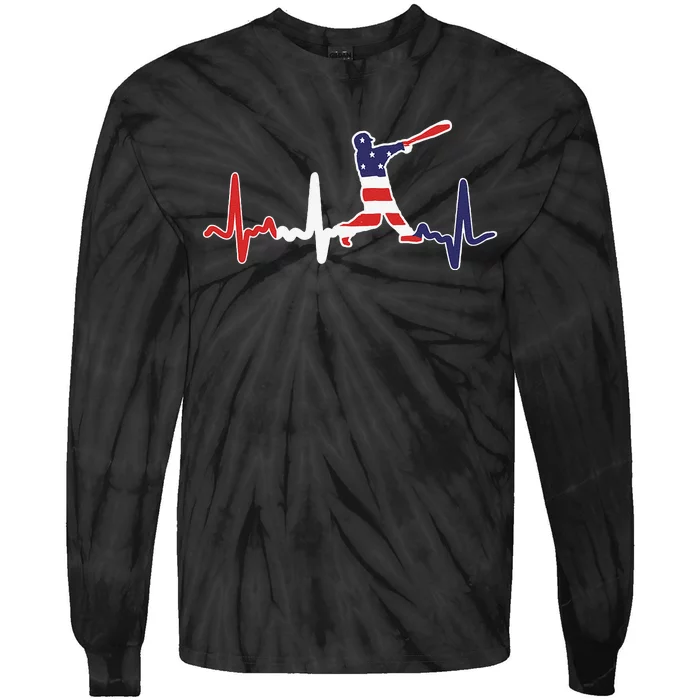 funny Home Run Baseball Flag Baseball Heartbeat Tie-Dye Long Sleeve Shirt