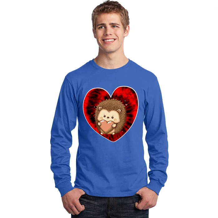 Funny Hedgehog Red Tie Dye Adults Heart Valentines Day Love Cool Gift Tall Long Sleeve T-Shirt