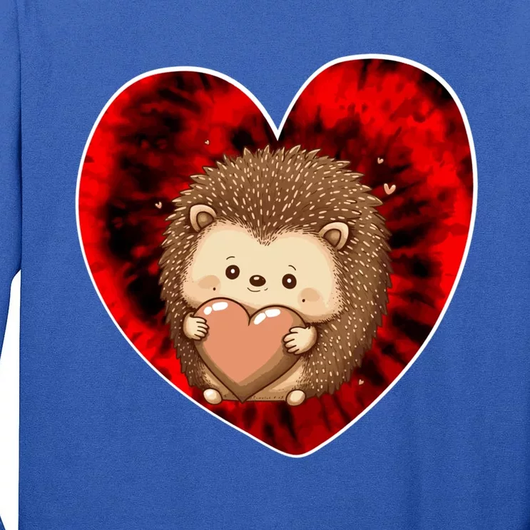 Funny Hedgehog Red Tie Dye Adults Heart Valentines Day Love Cool Gift Tall Long Sleeve T-Shirt