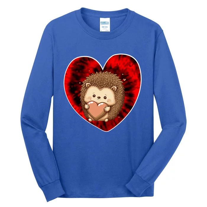 Funny Hedgehog Red Tie Dye Adults Heart Valentines Day Love Cool Gift Tall Long Sleeve T-Shirt