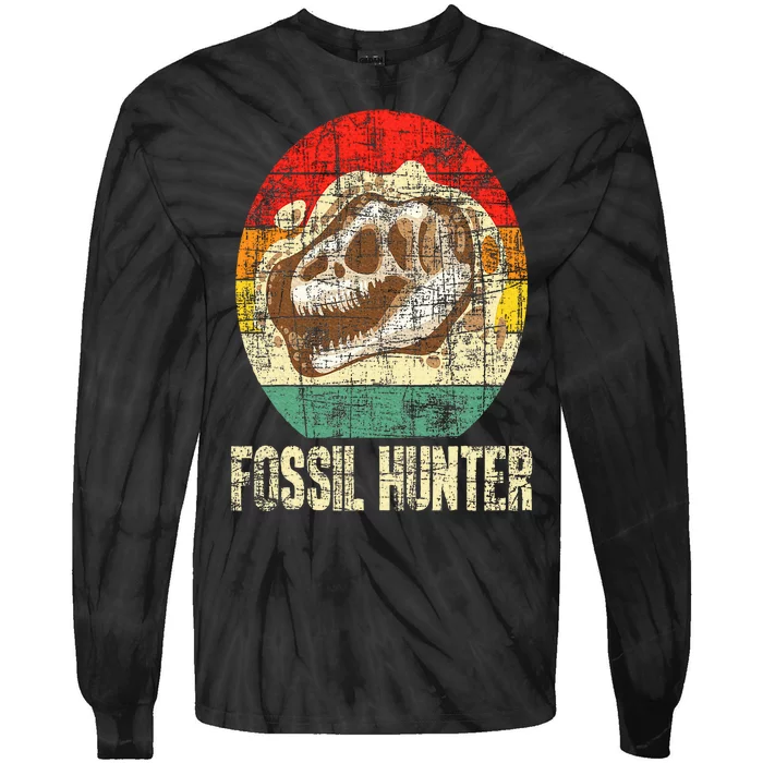 Fossil Hunter Retro Paleontologist Paleontology Tie-Dye Long Sleeve Shirt