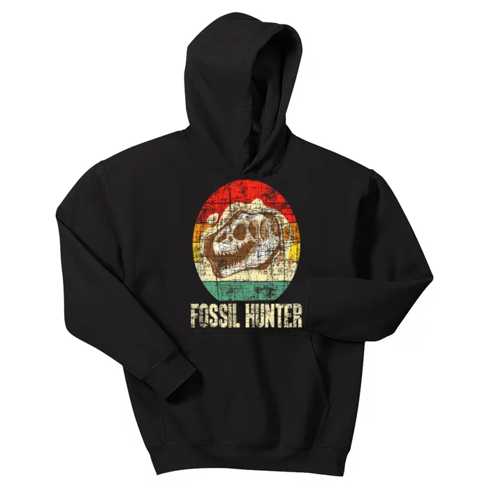 Fossil Hunter Retro Paleontologist Paleontology Kids Hoodie