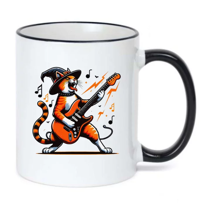 Funny Halloween Rock Cat Playing Guitar Cat Horror Black Color Changing Mug