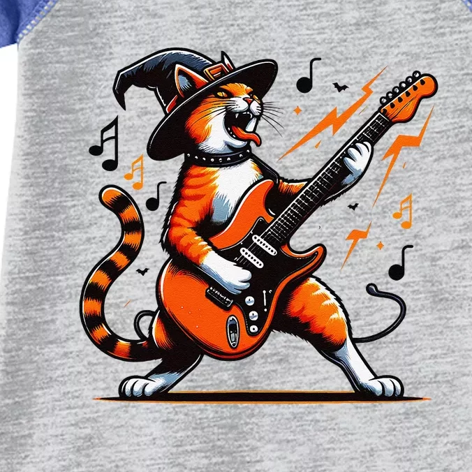 Funny Halloween Rock Cat Playing Guitar Cat Horror Infant Baby Jersey Bodysuit