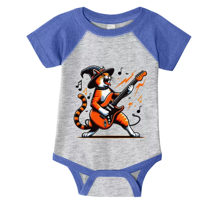 Funny Halloween Rock Cat Playing Guitar Cat Horror Infant Baby Jersey Bodysuit