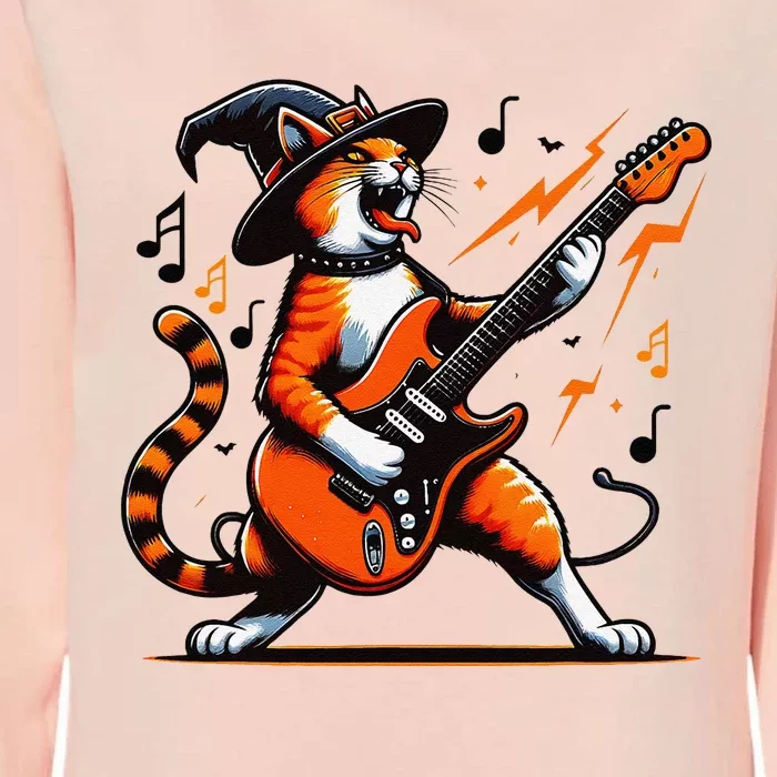 Funny Halloween Rock Cat Playing Guitar Cat Horror Womens California Wash Sweatshirt