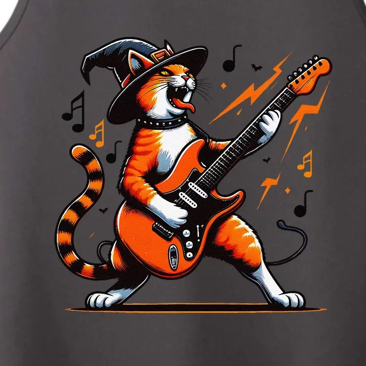 Funny Halloween Rock Cat Playing Guitar Cat Horror Performance Tank