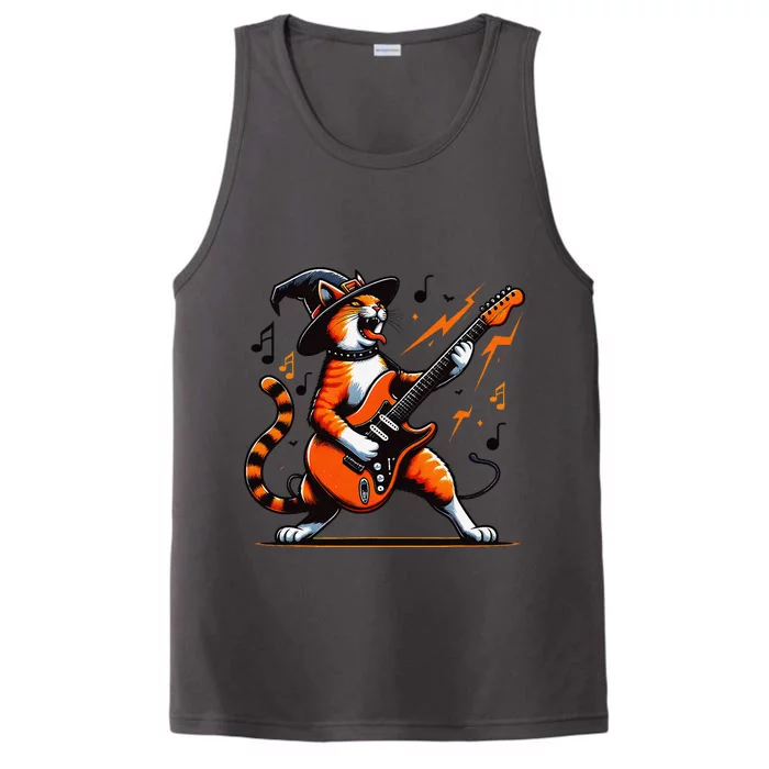 Funny Halloween Rock Cat Playing Guitar Cat Horror Performance Tank