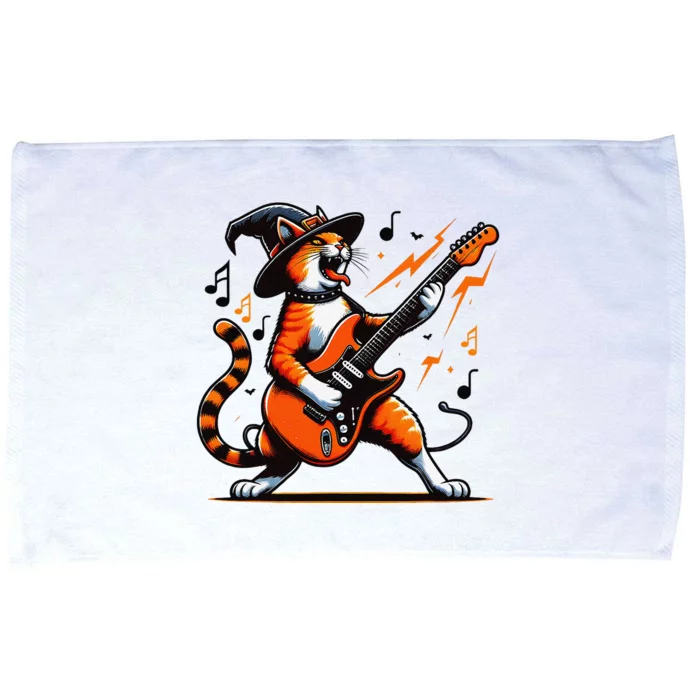 Funny Halloween Rock Cat Playing Guitar Cat Horror Microfiber Hand Towel