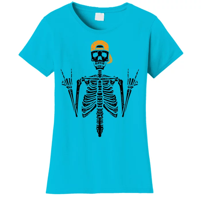 Funny Halloween Rocker Skeleton Hand Rock On Costume Cute Gift Women's T-Shirt