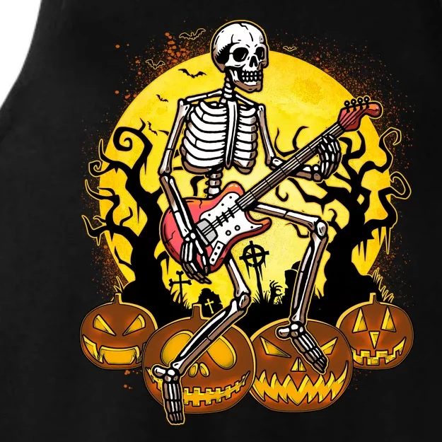 Funny Halloween Rocker Skeleton Rock With Electric Guitar Ladies Tri-Blend Wicking Tank