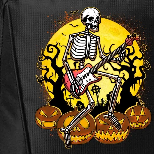 Funny Halloween Rocker Skeleton Rock With Electric Guitar City Backpack