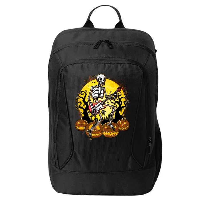 Funny Halloween Rocker Skeleton Rock With Electric Guitar City Backpack