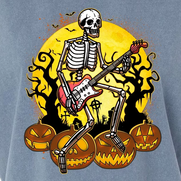 Funny Halloween Rocker Skeleton Rock With Electric Guitar Garment-Dyed Women's Muscle Tee