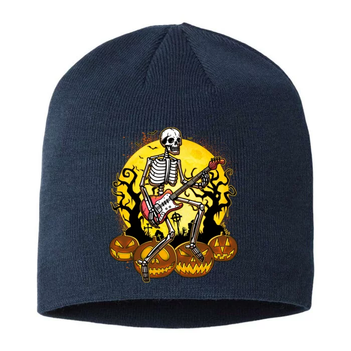 Funny Halloween Rocker Skeleton Rock With Electric Guitar 8 1/2in Sustainable Knit Beanie