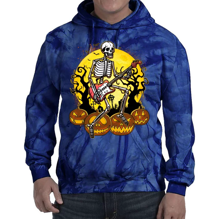 Funny Halloween Rocker Skeleton Rock With Electric Guitar Tie Dye Hoodie