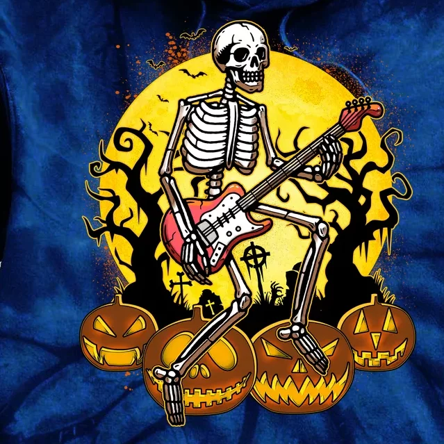 Funny Halloween Rocker Skeleton Rock With Electric Guitar Tie Dye Hoodie