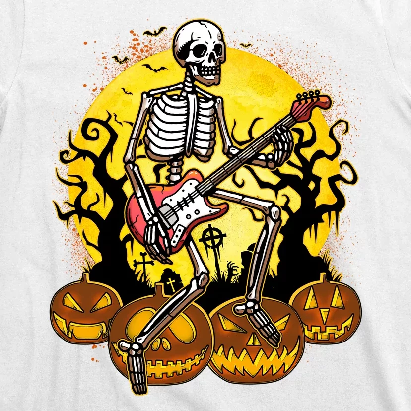 Funny Halloween Rocker Skeleton Rock With Electric Guitar T-Shirt