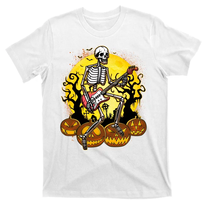 Funny Halloween Rocker Skeleton Rock With Electric Guitar T-Shirt