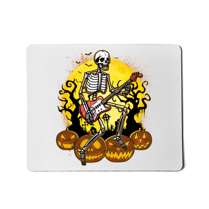 Funny Halloween Rocker Skeleton Rock With Electric Guitar Mousepad