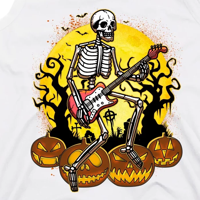 Funny Halloween Rocker Skeleton Rock With Electric Guitar Tank Top