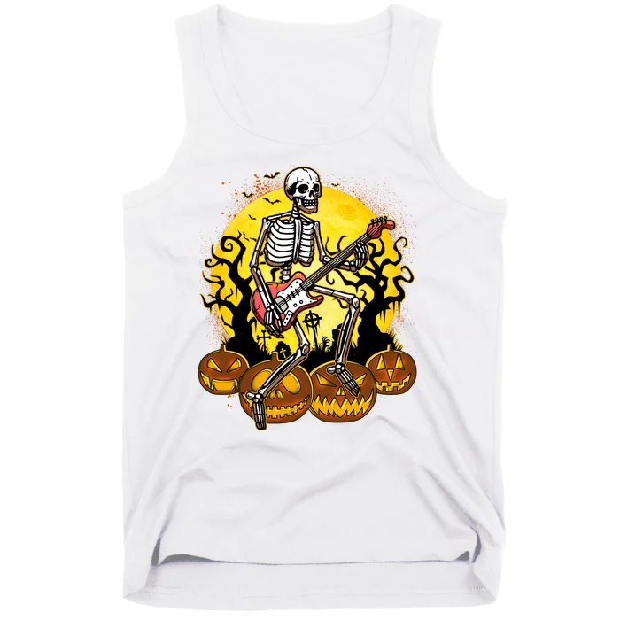 Funny Halloween Rocker Skeleton Rock With Electric Guitar Tank Top