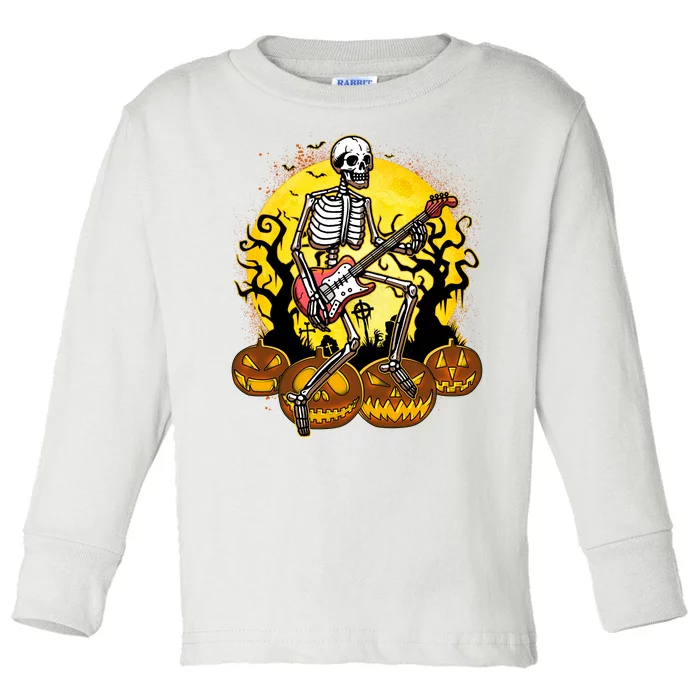 Funny Halloween Rocker Skeleton Rock With Electric Guitar Toddler Long Sleeve Shirt