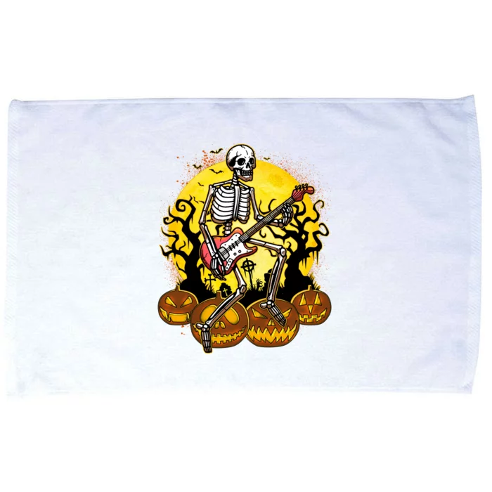 Funny Halloween Rocker Skeleton Rock With Electric Guitar Microfiber Hand Towel