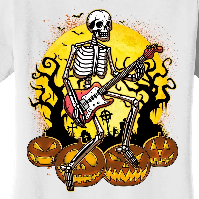 Funny Halloween Rocker Skeleton Rock With Electric Guitar Women's T-Shirt