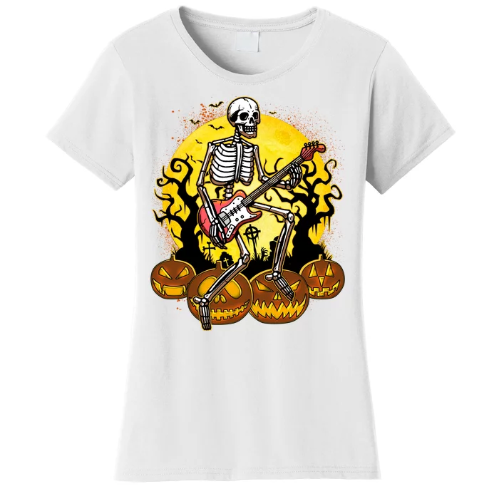 Funny Halloween Rocker Skeleton Rock With Electric Guitar Women's T-Shirt