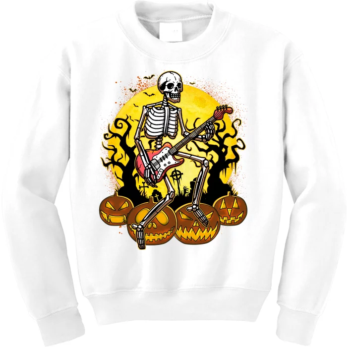 Funny Halloween Rocker Skeleton Rock With Electric Guitar Kids Sweatshirt