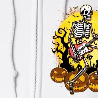 Funny Halloween Rocker Skeleton Rock With Electric Guitar Full Zip Hoodie