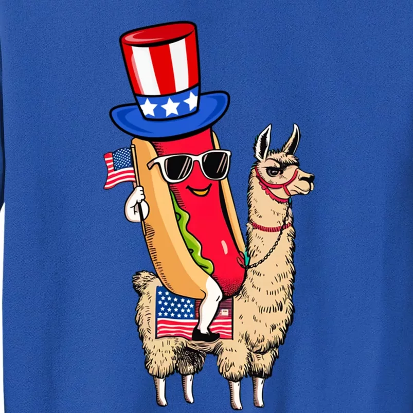 Funny Hotdog Riding Llama Sunglasses 4th Of July Llama Lover Gift Tall Sweatshirt