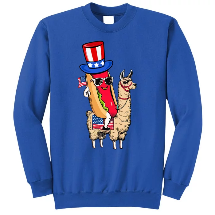 Funny Hotdog Riding Llama Sunglasses 4th Of July Llama Lover Gift Tall Sweatshirt