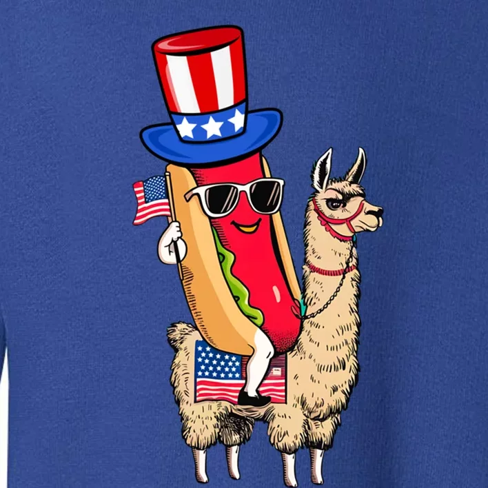 Funny Hotdog Riding Llama Sunglasses 4th Of July Llama Lover Gift Toddler Sweatshirt