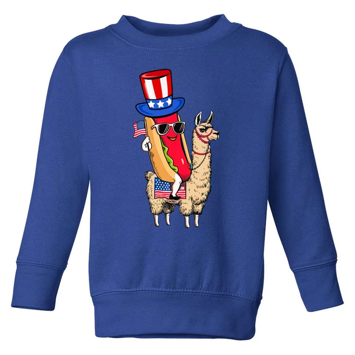 Funny Hotdog Riding Llama Sunglasses 4th Of July Llama Lover Gift Toddler Sweatshirt