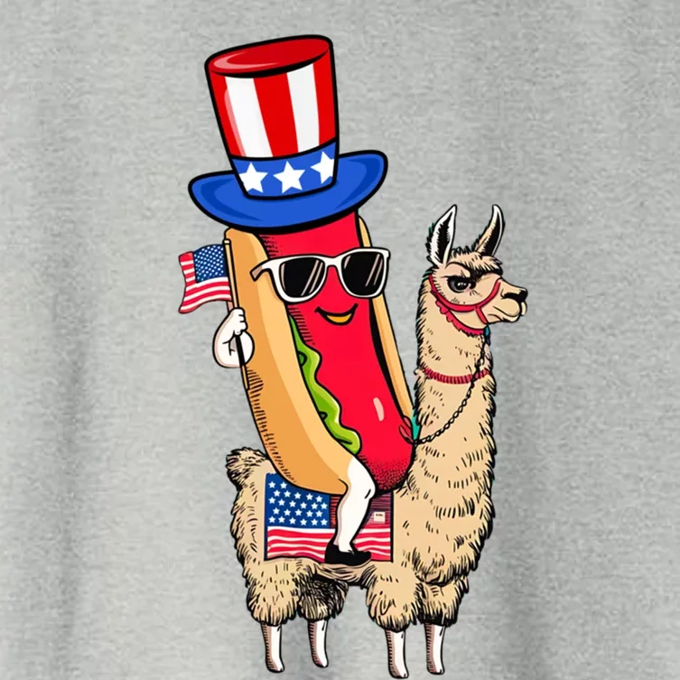 Funny Hotdog Riding Llama Sunglasses 4th Of July Llama Lover Gift Women's Crop Top Tee