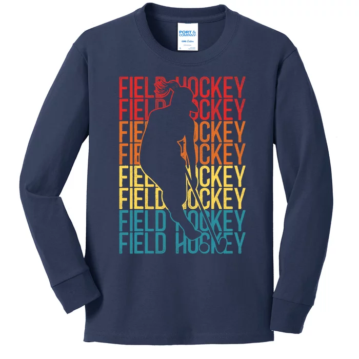 Field Hockey Retro Vintage Field Hockey Kids Long Sleeve Shirt