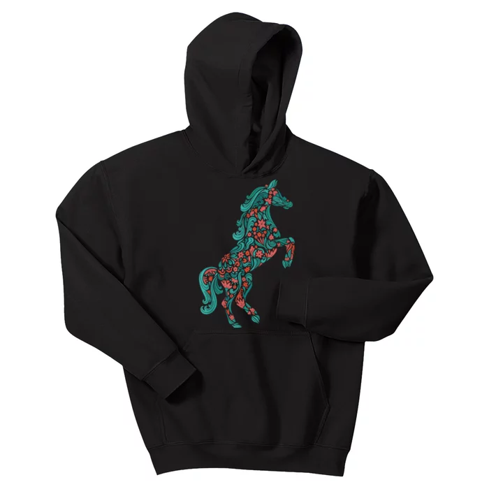 Floral Horse Riding Horse Lover Women Girls Gifts Kids Hoodie