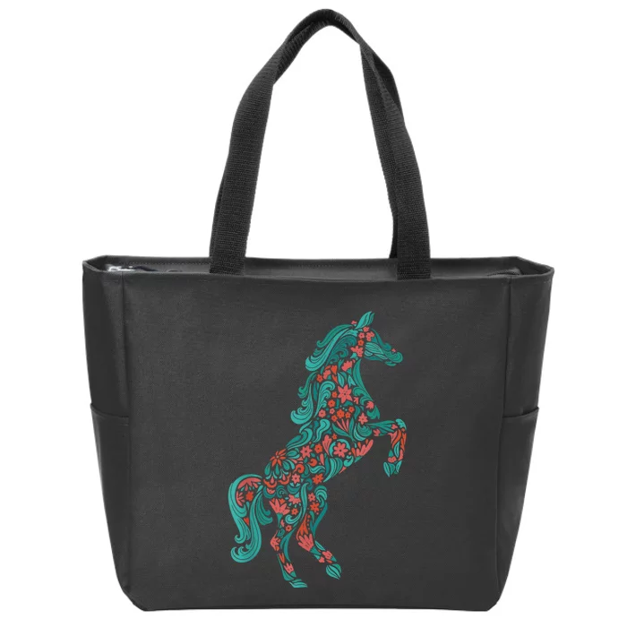 Floral Horse Riding Horse Lover Women Girls Gifts Zip Tote Bag